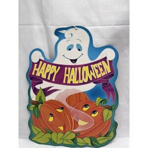 Vintage Halloween Pumpkin Ghost Die Cut Wall Decoration Happy Halloween 12” USA